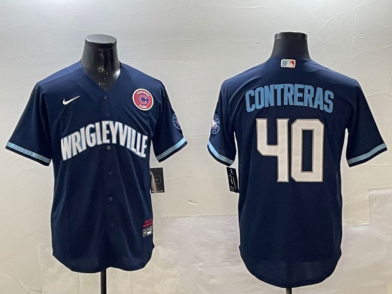 Men Chicago Cubs #40 Contreras Blue City Edition 2025 Nike MLB Jersey style 4